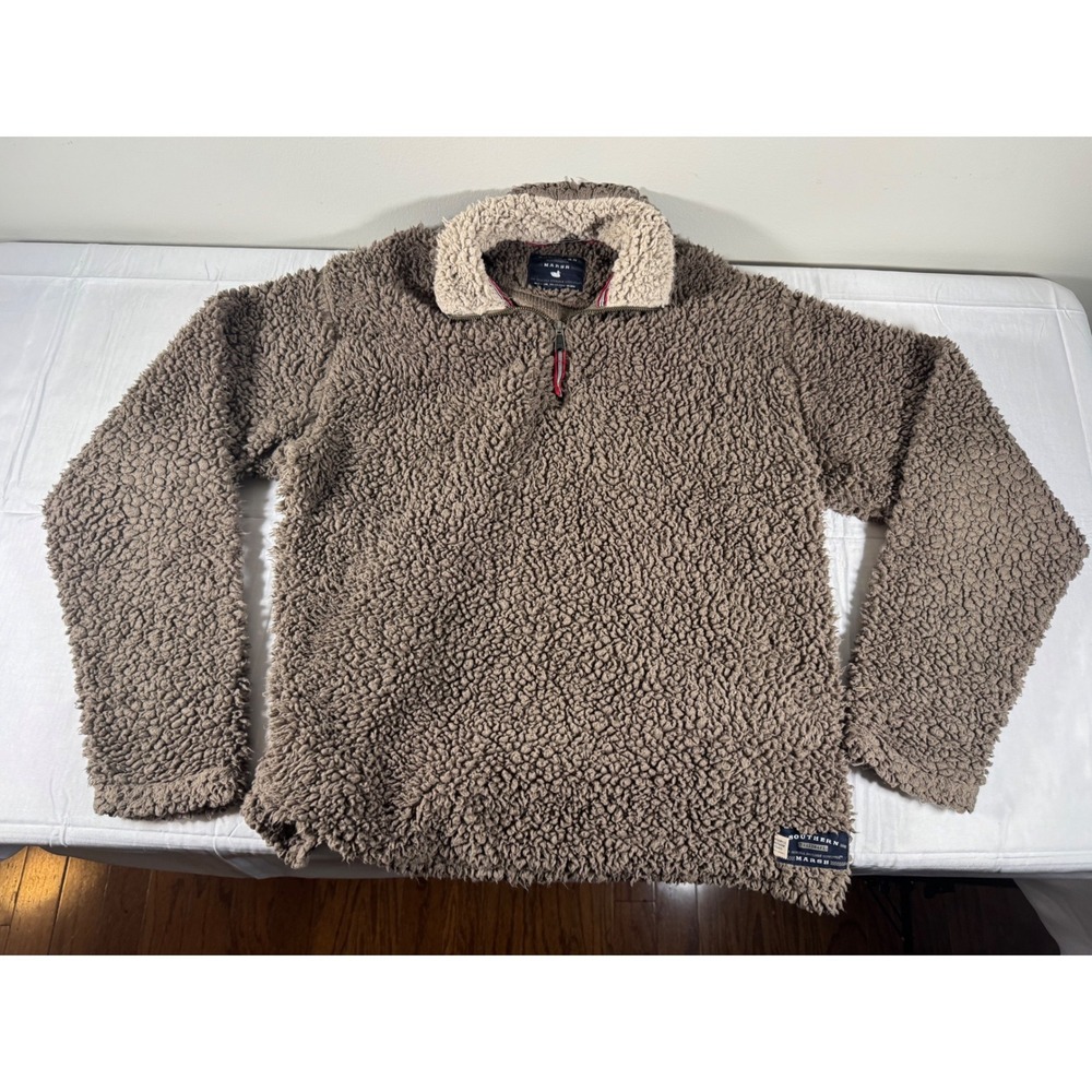Southern Marsh Womens Taupe Sherpa Pile Fleece Quarter Zip Pullover Small